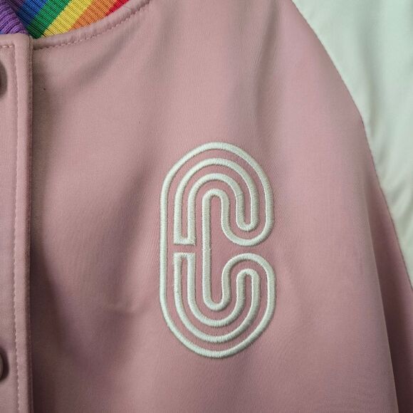 COACH Rainbow Bomber Satin Souvenir Jacket Pearl Pink Size XS - Picture 5 of 14